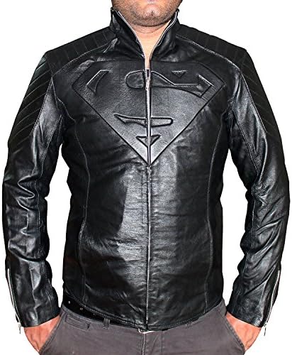 Superman Smallville Black Leather Jacket (Black, 2XL- suitable for 47-48 inches chest)