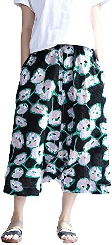 Dinier Girls Cotton Retro Floral Polka Dot Print Wide Leg Pants Casual Elastic Waist Loose Fit Low Crotch Culottes Trousers 2018