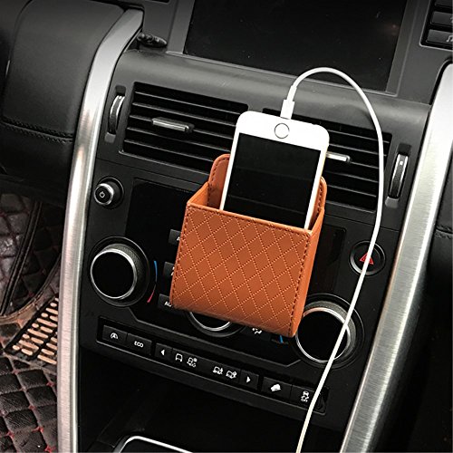 Preisvergleich Produktbild Auto aufbewahrungstasche Handyhalterung Kunstleder Lüftungsschlitz Tasche Universal Organizer für Handy Schlüssel Geldbeutel Tassen Cubby Box (Braun)