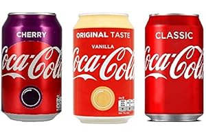 MIX Coca Cola Cherry, Coca Cola Vanilla, Coca Cola je 24 x 0,33 L Einweg-Dosen (72 Dosen gesamt) Inkl. Gratis FiveStar Kugelschreiber