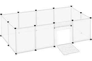 YRHome Freigehege Gittergehege für Kaninchen Hasen Meerschweinchen Käfig Gehege Kleintierkäfig inkl. Tür Freilauf Welpengehege Kleintiergehege Laufgitter für Innen und Aussen 145x75x48cm Transparent