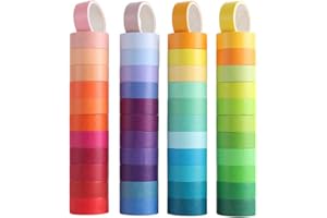 LPAMABA 48 Rotoli di Nastro Adesivo Colorato,Nastro Carta Colorato,Nastro Adesivo Arcobaleno da 15MMx2M,Nastro Adesivo Decorativo Scrivibile,Nastri Washi Scrivibili per Diario di Pittura