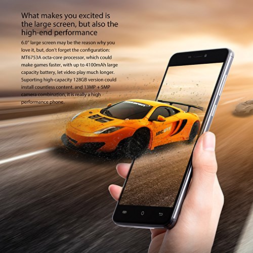 Cubot Max Smartphone ohne Vertrag 6 Zoll HD Touch-Display mit 4100 mAh Akku, 3GB Ram+32GB interner Speicher, Octa-Core Prozessor, Android 6.0, Dual-SIM, 4G LTE FDD, 5MP Frontkamera / 13MP Hauptkamera, IPS 2.5D gebogener Bildschirm Silber [ Cubot Offiziell ]