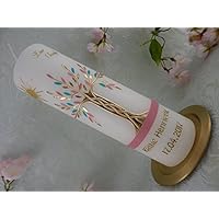 Taufkerze Lebensbaum mit Sonne gold altrosa mint modern Taufkerzen Mädchen 250/70 mm inklusive Beschriftung