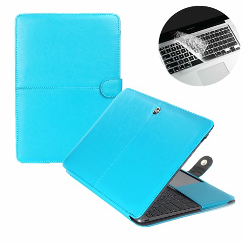 Se7enline® (2 in 1) Macbook 12 Zoll PU Leder Schutzhülle mit Glatt Weich Berühren PU Leder Sleeve Tasche Hülle für Macbook Retina 12 Zoll Modell A1534 + Klar TPU DE Design (QWERTZ) Tastatur Schutzhülle - Blau/blue