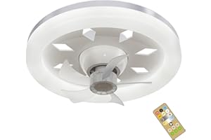 WRMING Ventilador de techo con iluminación, 40 W LED, lámpara de techo con ventilador, rotación de 360°, ventilador de techo silencioso con mando a distancia, casquillo E27, temporizador