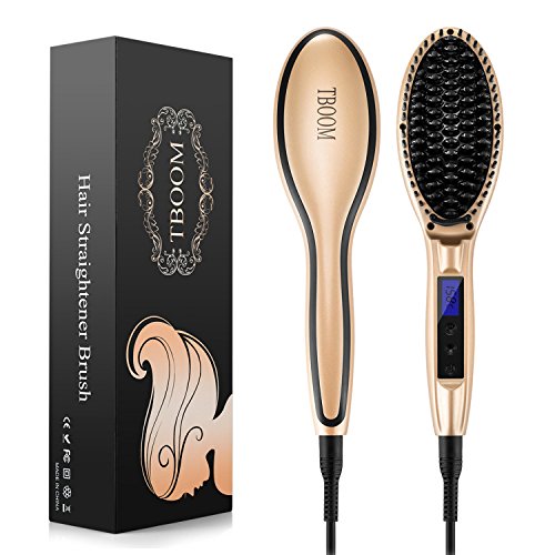 Tboom Haarglätter Bürste schnellste Heizung，Automatische Temperaturverriegelung mit LCD-Anzeige，Glättbürste Schnellaufheizung mit MCH Technologie，Glätteisen Bürste mit Schnellstyling, Geschenkhandschuhe und Holzkammmit Schnellstyling, Geschenkhandschuhe und Holzkamm