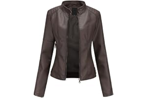 YYNUDA Leather Jacket Women PU Biker Moto Jacket Zip Up Classic Short Bomber Jacket Standing Collar Motorcycle Coat