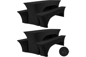 HASJOIN Zwei 3er-Set wasserdicht Biertischhussen 220 x 50 x 70 cm, hussen wasserdicht bierzeltgarnitur, Schwarz, Stretch-Bezüge für Biertisch- und Bankgarnituren, Spandex-Bierzeltgarnitur für Bankett