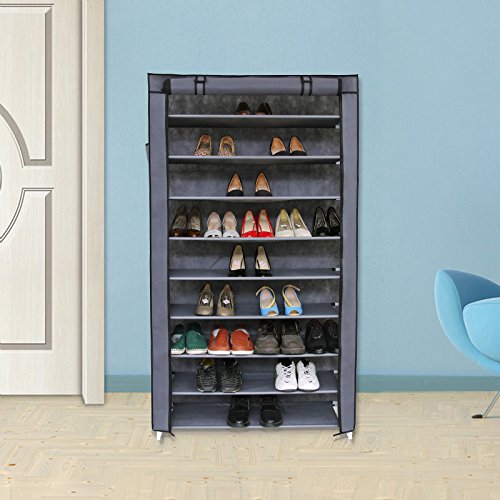 Songmics XXL 10 Schicht staubdichtes Schuhregal für ca. 45 paar Schuhe Schuhschrank Schuhablage 88 x 28 x 160 cm grau RXJ36G - 2
