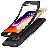  Kompatibel mit iPhone 5S/5 Hülle,iPhone SE Hülle,Full-Body 360 Grad Panzerglas Schutzfolie TPU Silikon Hülle Handyhülle Tasche Front Back Double Beidseitig Cover Schutzhülle für iPhone SE/5S/5,Schwarz