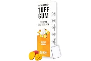 ROCKJAW® Hard Jawline Gum - Tuff Gum 2.0 with B Vitamins (Stim-Free) - 10 Pack - 100% Xylitol, Aspartame-Free, Sugar-Free (Exotic Mango)