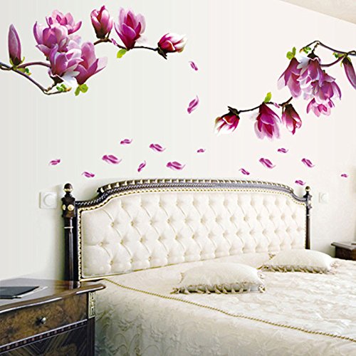 Ouneed® Wandaufkleber Wandtattoo Wandsticker , Frische Natur-Magnolien-Blumen-Wand-Aufkleber-Abziehbild-entfernbares PVC-Wand-Aufkleber-Ausgangsdekor