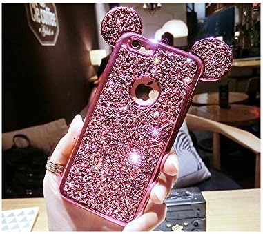 Sparkly Sequin Mouse Ear Novelty Cute Design Glitter Bling Phone Case Cover For iPhone X/6/6s 6plus 7/7plus 8/8plus Shock-Absorption Bumper (iPhone 7/8, Mouse Rose)
