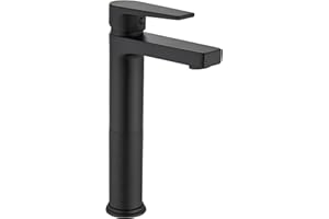 Gricol Bathroom Tall Basin Vessel Sink Tap for Bowl Single Handle Lavatory Vanity - Solid Brass Hot Cold Mixer for Countertop Basins - Black