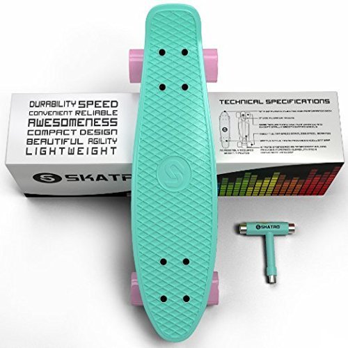 Skatro - Mini Cruiser Skateboard. 22x6inch Retro Style Plastic board Comes Complete. Model: Mint Bliss