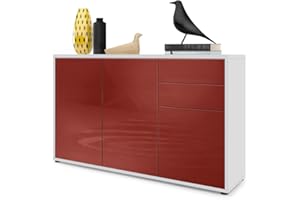 Vladon Sideboard Ben V3, Kommode mit 3 Türen und 2 Schubladen, Weiß matt/Bordeaux Hochglanz (117 x 74 x 36 cm)