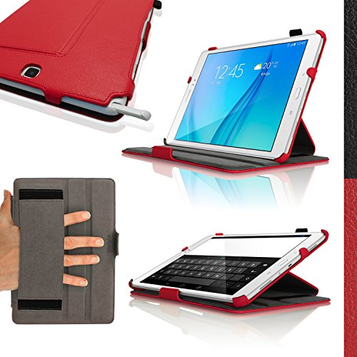 igadgitz Premium Rot PU Ledertasche Hülle Cover für Samsung Galaxy Tab A 9.7″ SM-T550 mit Multi-Winkel Betrachtungs + Auto Sleep Wake + Handschlaufe + Displayschutzfolie - 2