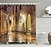 Produktbild HOJJP Gothic Decor Shower Curtain Set, Gothic Ancient Stone Quarter of Barcelona Spain Renaissance Heritage Gothic Night Street Photo, Bathroom Accessories, 60W X 72L Inches Extralong, Cream