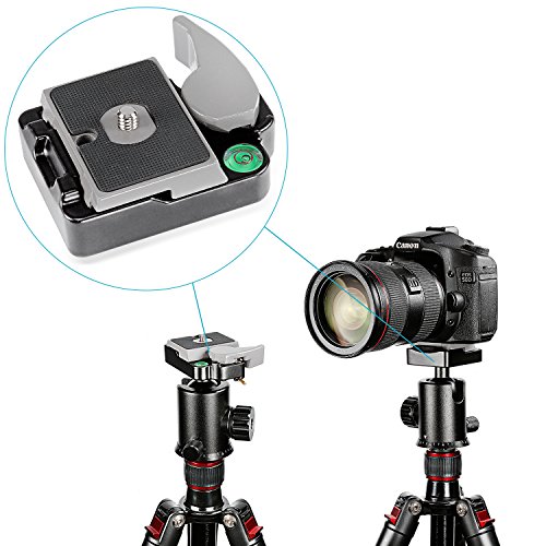 Asequible 'Neewer Universal de aleación de Aluminio de 1/4 "Cambio
Rápido Placa QR, Pinza para cámara réflex Digital con 1/4" a 3/8
Tornillos de Adaptador de trípode monopie trípode Rótula de Montar. En
línea