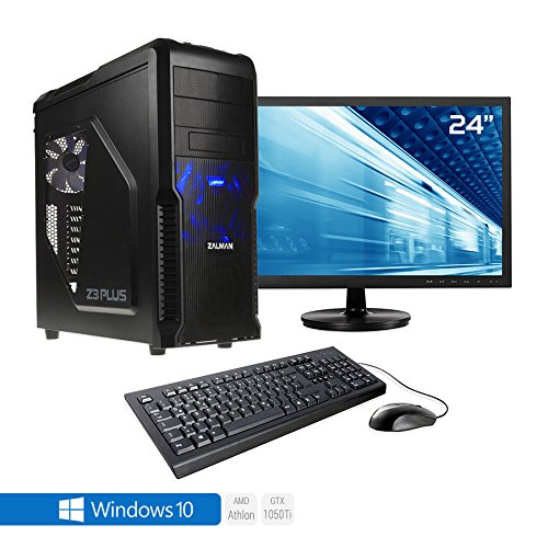 Sedatech Advanced Gaming PC Komplett-Paket AMD Athlon II 860K 4x 3.70GHz (max 4.0Ghz), Geforce GTX 1050Ti 4Gb, 8 GB RAM 1 1600Mhz, 250 GB SSD, 1 TB HDD, USB 3.1, Wlan, Kartenleser, HDMI2.0, DirectX 12, 80+ Netzteil. Rechner mit 23.6" TFT-LED Monitor, Maus & Tastatur und Windows 10 64 Bit