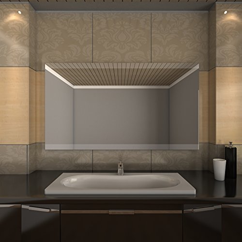 CONFI Badspiegel mit LED-Beleuchtung oben und unten, rahmenloser Wandspiegel, beleuchtet mit 4cm breiten, satinierten LED-Licht-Bändern (Breite 160cm x Höhe 60cm) - 3