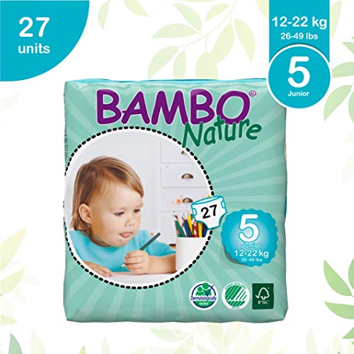 Abena Bambo Nature Taille Junior 5 (26-49lb/12-22 kg) - Couches ECO - 27 pièces par lot