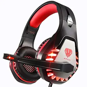 Pacrate Gaming Headset for PC, PS4, Xbox One, Mac, Laptop with Noise Cancelling Mic - Surround Sound Gaming Headphones - Soft Memory Over Ear PS4 Headset with LED Light for Kids, Men, Women