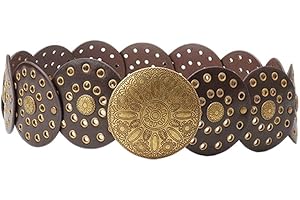 Oyccen Women Hollow Round Waist Belt Vintage Western Style Waistband Faux Leather Boho Wide Belts for Dresses Pants Skirts