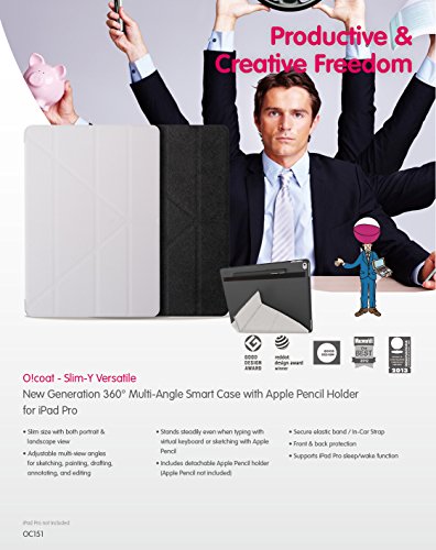 Ozaki O!Coat Slim-Y Versatile Smart Schutzhülle für Apple 12,9″ iPad Pro in schwarz [Patentierte Standfunktion | wake/sleep Funktion | Apple Pencil Halterung | Kunstleder] – OC151BK - 4