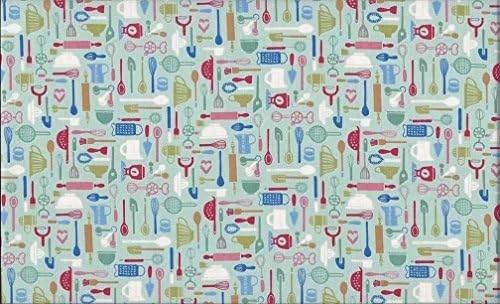 50cm Lila's Kitchen fabric- 1216/T Retro Bake Utensils- The Henley studio - Makower UK - uksewing.com, retro bake