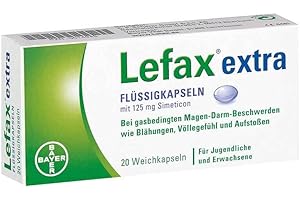 ‎LEFAX Lefax extra Flüssigkapseln bei mäßigen Blähungen, Druck- und Völlegefühl, gasbedingten Bauchschmerzen, leicht zu schlucken, 20 Stück