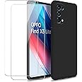 Reshias Cover per Oppo Find X3 Lite, Nero Morbido Liquido Silicone Protettiva Custodia con Due [9H Durezza] Vetro Temperato P