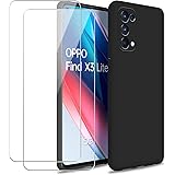 Reshias Cover per Oppo Find X3 Lite, Nero Morbido Liquido Silicone Protettiva Custodia con Due [9H Durezza] Vetro Temperato P
