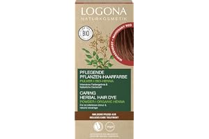 LOGONA Naturkosmetik närande vegetabilisk hårfärg, veganskt hårfärgspulver med ekologisk henna för intensiv färg och glans, v