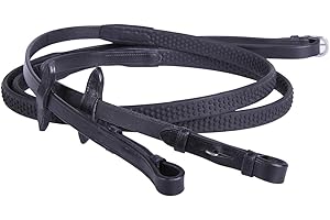 Equipride LEATHER REINS WITH SUPER GRIP ANTI-SLIP FOR BRIDLE SUPER FLEXIBLE RUBBER GRIP (Black, Pony)