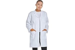 HALAMODO Professional Lab Coat for Women Long Sleeve, White, Unisex