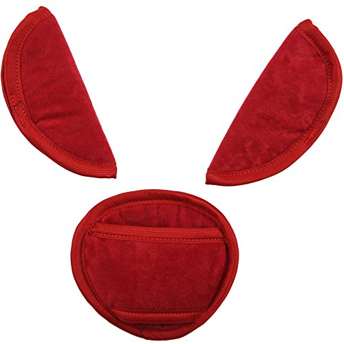 UNIVERSAL BELTS PADS SHOULDER STRAP AND CROTCH Fits most car seat straps (Soft red)