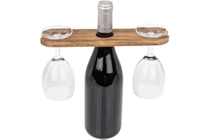 der kleine Handwerker Vino Butler para 2 vasos de madera de acacia, soporte de cristal para botella de vino, pícnic, idea de regalo
