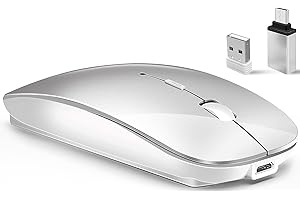 LEAPEST Wireless Bluetooth Mouse for MacBook Pro/Air/Mac/iPad/Laptop/Desktop/Mac/PC/Computer/Phone-Portable Slim Silent Office Mice with USB-C Adapter 2.4 GHz USB Mice (WhiteSilver)