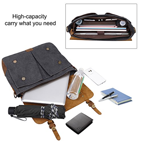 S-ZONE Vintage Segeltuch Leder Unisex Damen Herren Junge Multifunktiontasche Umh  ngetasche Henkeltaschen Laptoptasche Beutel f  r Arbeit Studium Reis