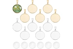 UNICRAFTALE 30 Ensembles Pendentifs Cabochon Breloques de Collier de Cabochon Rond Acier Inoxydable avec des Bélières de Pincement des Plateaux de Pendentif de Lunette avec Cabochon en Verre