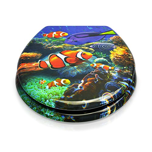 VENKON – Premium WC Sitz mit Absenkautomatik – Modell „Clownfisch & Doktorfisch“ – Toilettendeckel aus Duroplast (antibakteriell) inkl. Montagesatz (rostfreie Scharniere) - 3