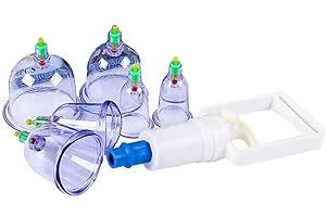 EGEN Professional Vacuum Cupping Therapy -6 Vacuum Air Suction Cups with Pumping Handle,Chinese Medicine Pistol Equipment (6Pcs/Set)