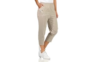URBAN STITCH Womens Capri Trousers Ladies Three Quarter Soft 3/4 Cropped Pants UK Ladies Stretch Pull on Trousers Elasticated Waist Plus Size Summer Shorts