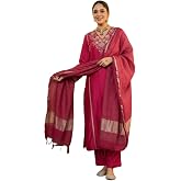 Klosia Women Embroidery Solid Straight Kurta and Pant Set with Dupatta