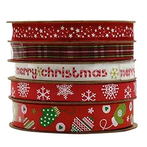Outgeek 5 Rolls Christmas Ribbon Fabric Grosgrain Ribbon Red Craft Ribbon for Christmas Holiday, Gift Wrapping, Hair Bow Clips, Gift Bows, Craft, Sewing, Wedding Decor