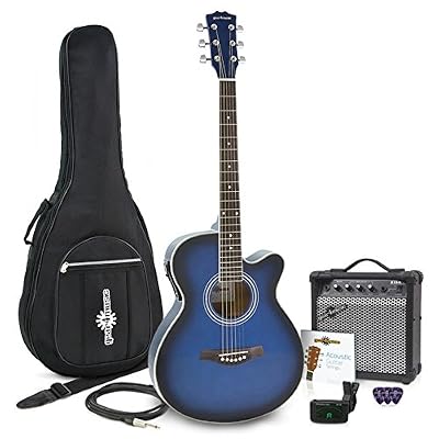 Gear4Music Pack Guitare Électro Acoustique Pan Coupé Simple Bleu + Ampli 15W par Gear4music