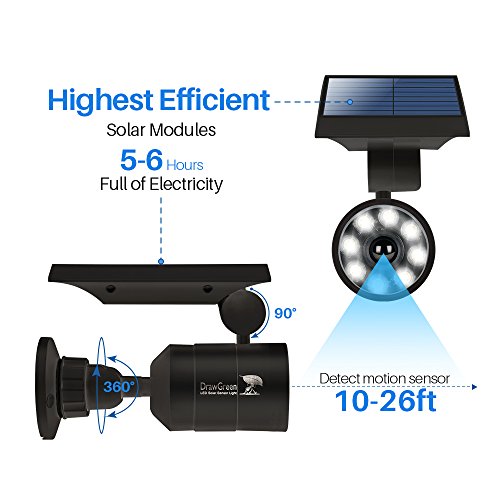 Solarleuchten Garten,Solarleuchten mit Bewegungsmelder Außen Balkon Kugel 1400-Lumen Highlight 5W (110W Entspr.) Flut- Spotbeleuchtung Außenlampe mit Bewegungsmelder LED Solar Aussenleuchten, DrawGreen Aluminium Metall Solarlampen Solarleuchten Außen Garten Balkon - 3