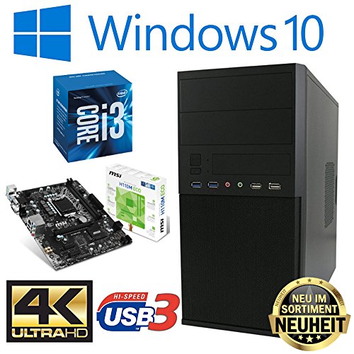Master-PC - »Sonder-Edition« - Intel Core i3-6100 (Dual-Core) Skylake 2 x 3,70 GHz, 16 GB DDR4, 256 GB SSD + 1000 GB HDD SATA3, Intel HD 530 Grafik 4K, USB 3.1, HDMI, DVI, VGA, DVD-Brenner, Sound, Gigabit-Lan, Windows 10 Pro.
